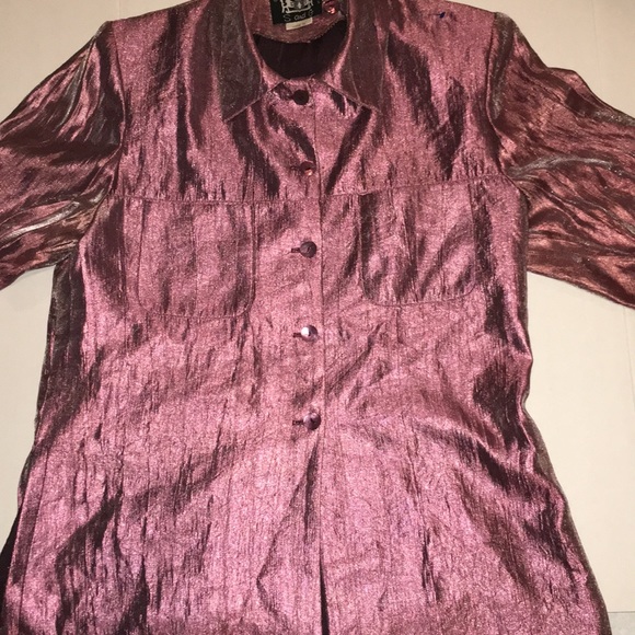 S&G Paris Metallic iridescent Silky Blouse Top L - Picture 12 of 13